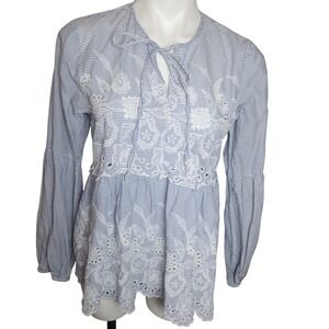 LIV Los Angeles 100% Cotton Boho‎ blue & white striped blouse M